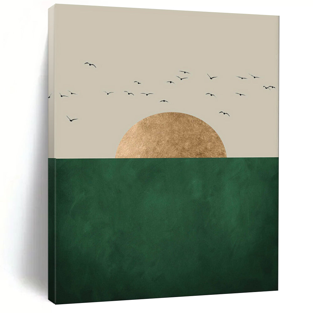 Beige, Gold & Green Minimalist Abstract Painting, Suited for Scandinavian - Style Living Room & Modern Hallway LargeART1921