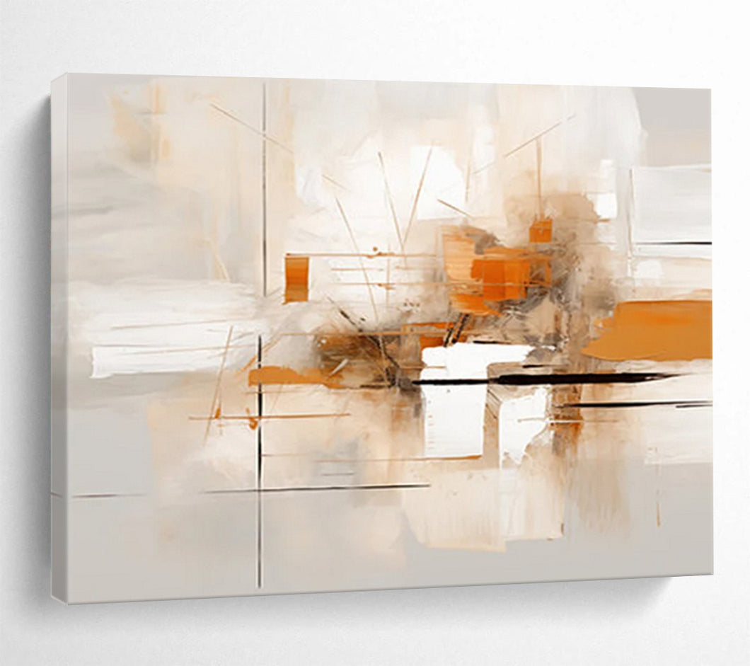 Neutral and Orange Geometric Abstraction Abstract acrylic painting DLZ097