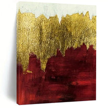 Load image into Gallery viewer, “Gold and Red Abstract Horizon” - Gold, Red Abstract Art on Canvas DKH1339
