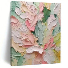 Load image into Gallery viewer, “Pastel Floral Impasto” - Soft Pink, Green, and Yellow Flower Art on Canvas DKH1397
