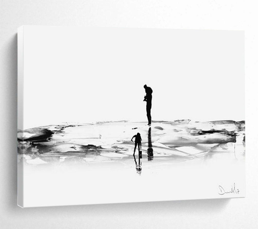 Black and White Silhouette by the Water Abstract acrylic painting DLZ114