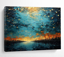 Load image into Gallery viewer, Starry Night Lake Abstract Painting on Canvas - “Celestial Reflection” DKH706
