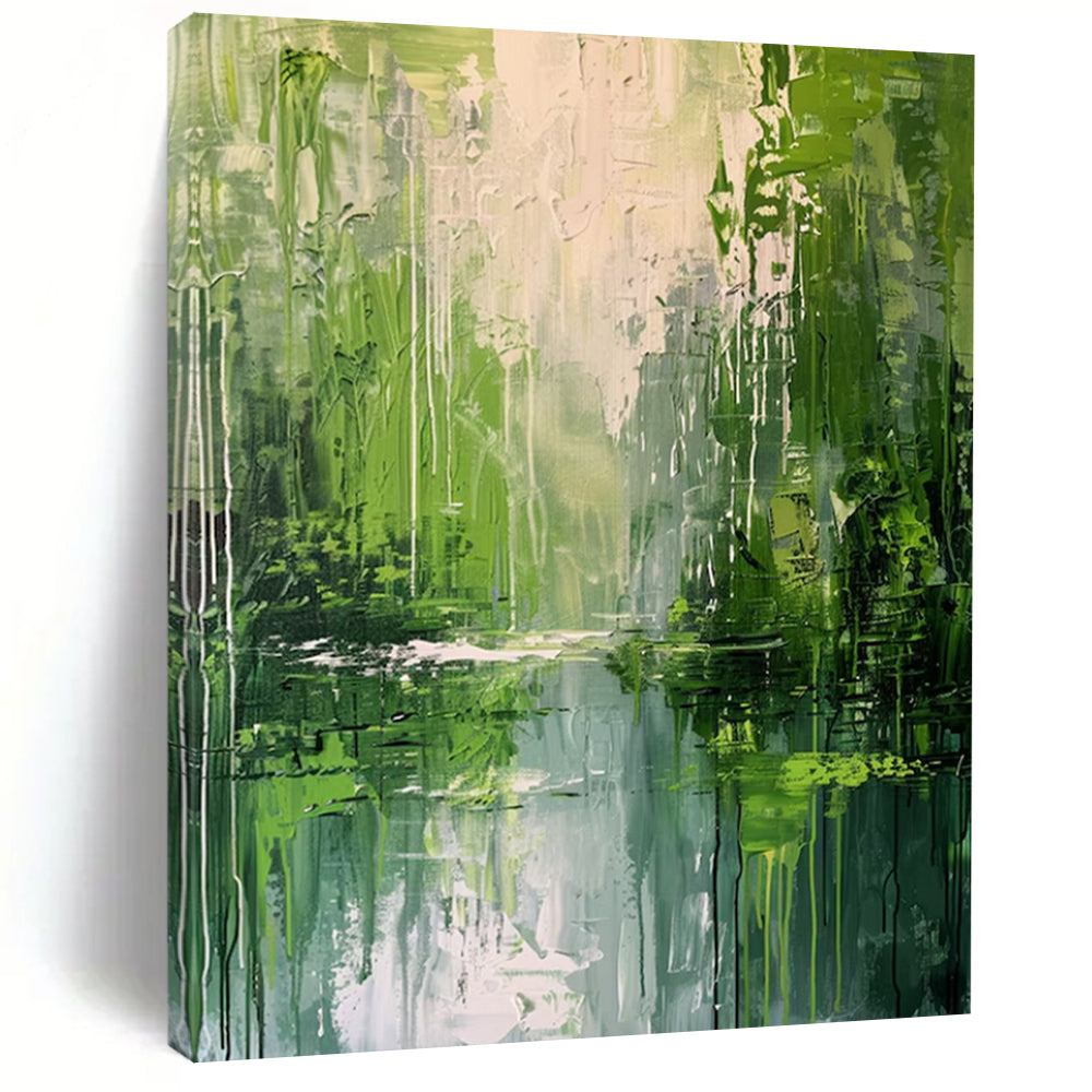 “Green Forest Reflection” - Impressionistic Abstract Acrylic, Great for Nature - Themed Living Room and Conservatory DTP002