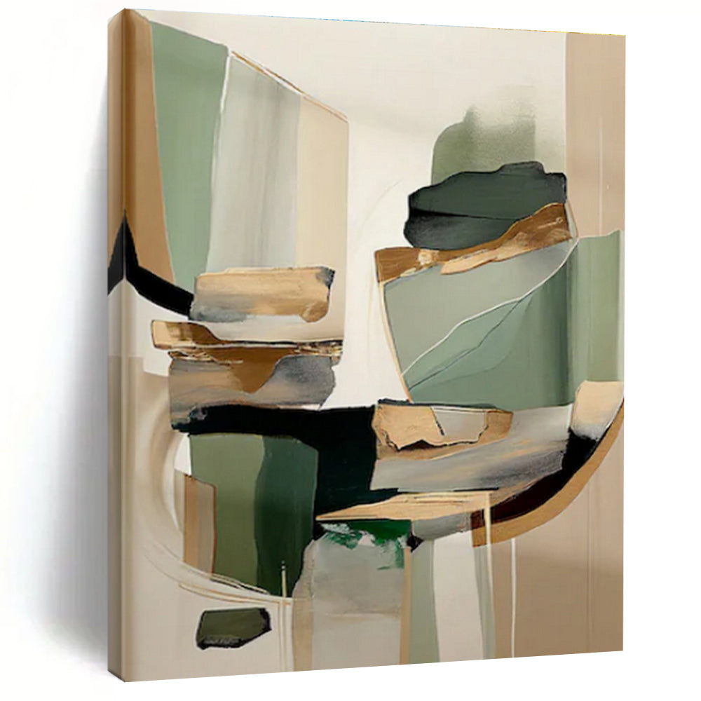 Large - Scale Green and Gold Abstract Collage - Ideal for Luxury Home Office & Art - Deco Living Room LargeART0764