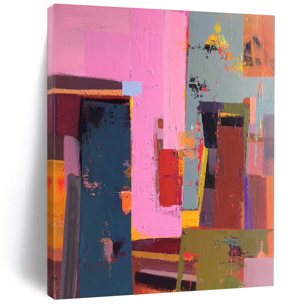 “Pink - Hued Urban” – Color - block Abstract Acrylic with Vibrant City Vibes DTP050