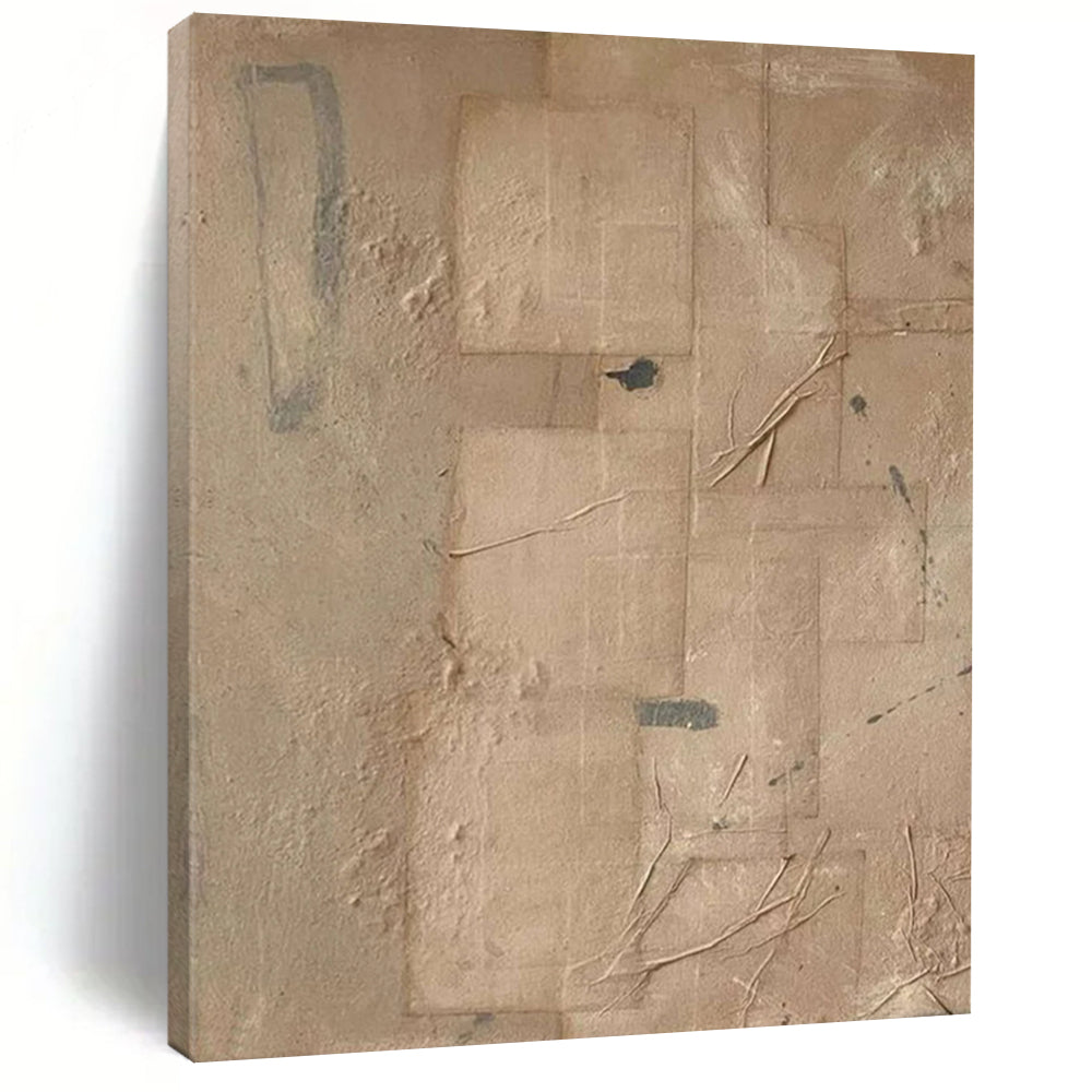 “Beige Collage with Twigs” – Textured beige squares, incorporating twigs and small objects. DTP336