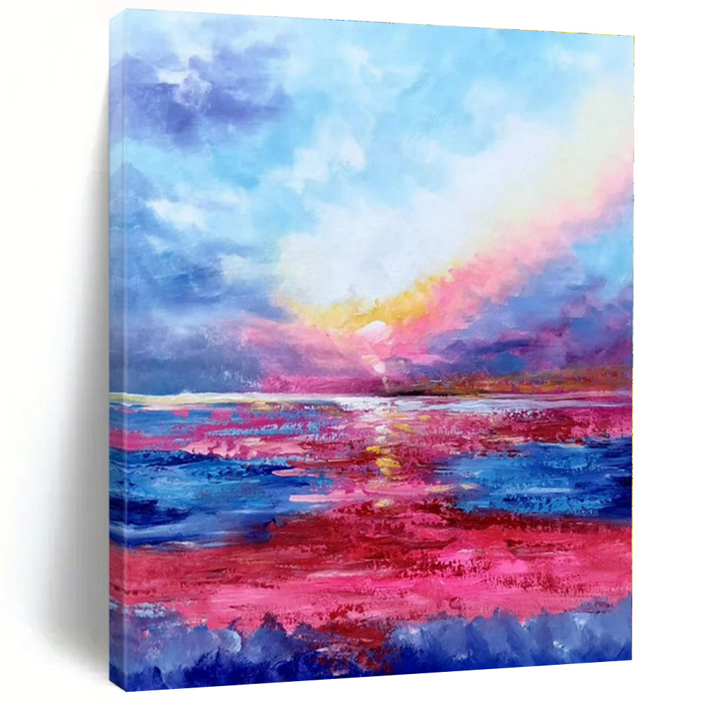 Vivid Sunset Abstract Canvas Painting, Ideal for Coastal Home Living Room & Relaxing Spa LargeART1318
