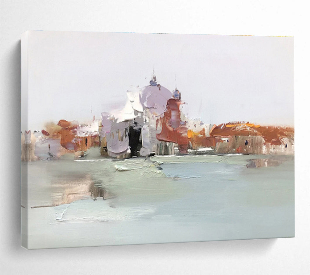 Soft - Toned Venice View Abstract Painting on Canvas - “Venice Whispers” DKH633