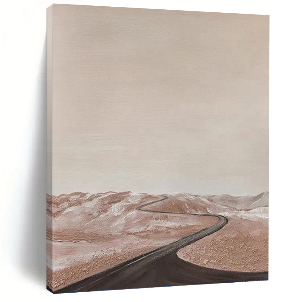 “Desert Road Serenity” - Beige, Brown Landscape Abstract Art on Canvas DKH1123