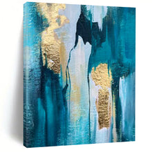 Load image into Gallery viewer, Teal &amp; Gold Drip Abstract Acrylic Art, Nice for Entryway &amp; Gallery Wall LargeART1007
