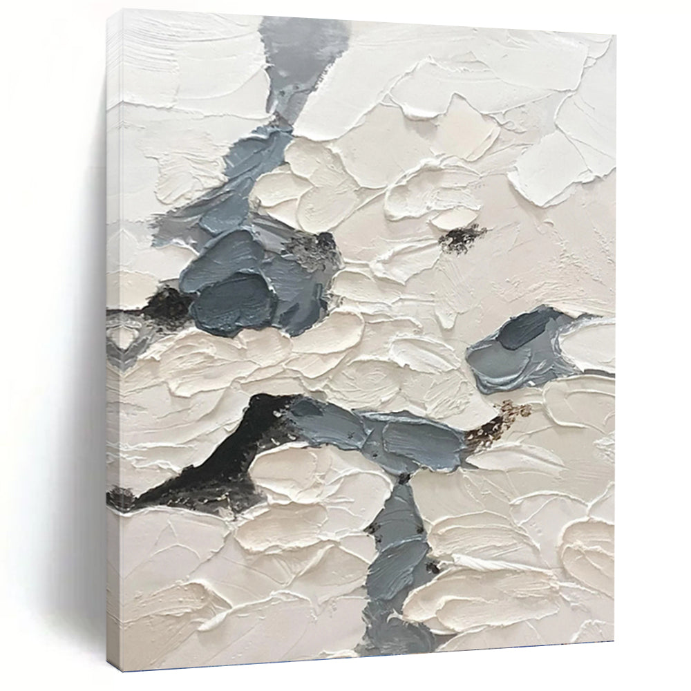 “Tactile Grey and White” - White, Grey Abstract Art on Canvas DKH1165