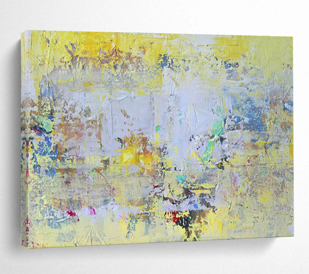 Bright Yellow Abstract Painting for Cheerful Kitchen & Creative Studio Break Area DKH194