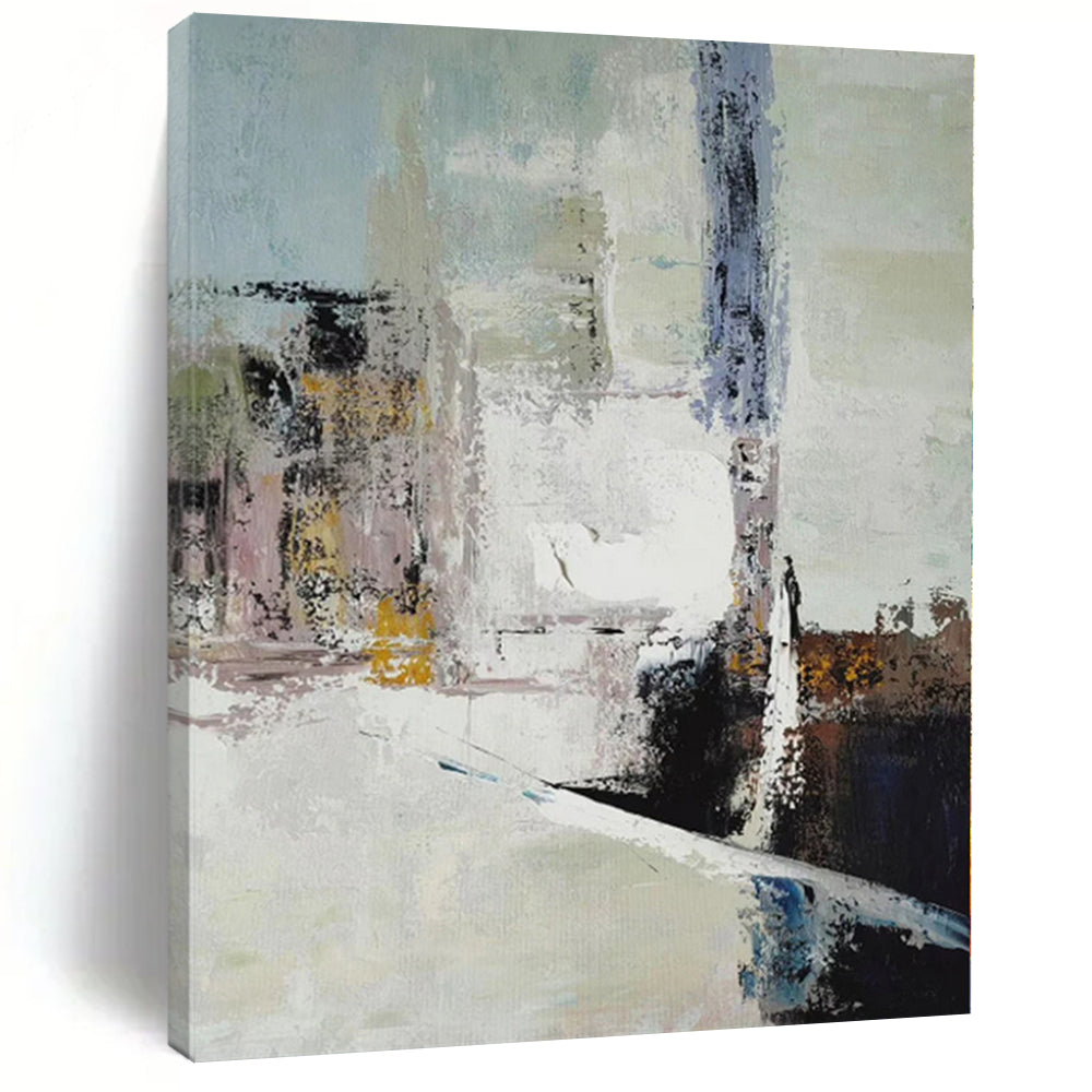 Large - Scale Soft - Toned Abstract Cityscape Acrylic for Minimalist Apartment & Art - Lover’s Café LargeART0352