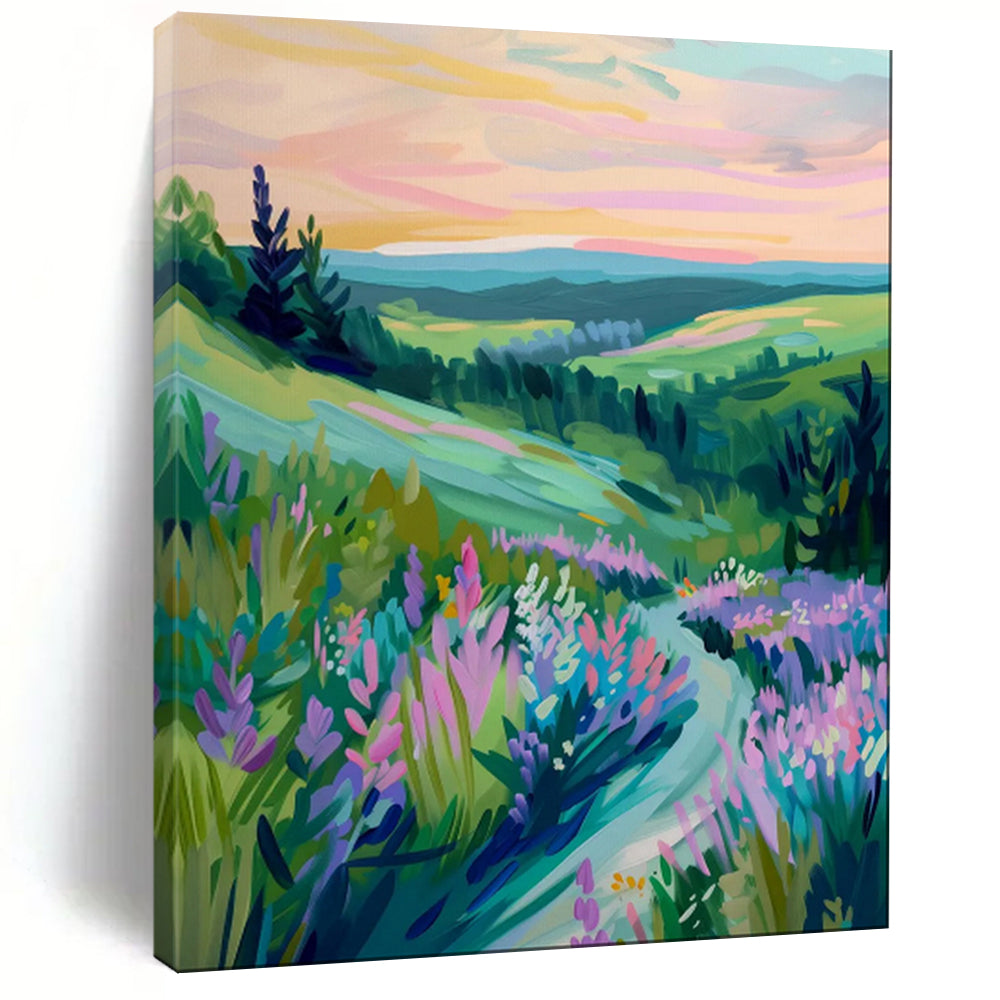 Lavender Valley at Sunset Abstract Art, Suited for Romantic Living Room & Relaxing Reading Nook LargeART2015