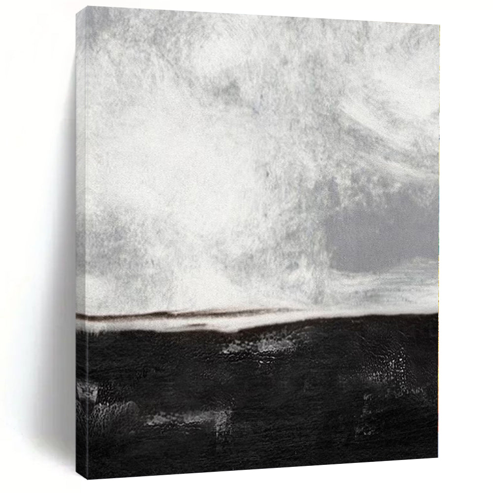 Monochrome Sea - Sky Abstract Canvas Painting, Ideal for Coastal Bedroom & Minimalist Office LargeART1154