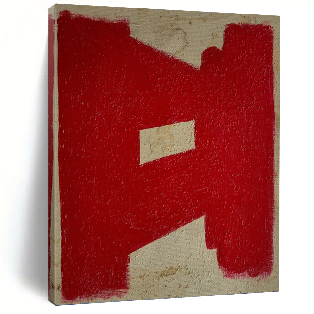 “Red Geometric Form” - Bold Red Abstract Shape Art, Abstract Painting on Canvas DKH1076