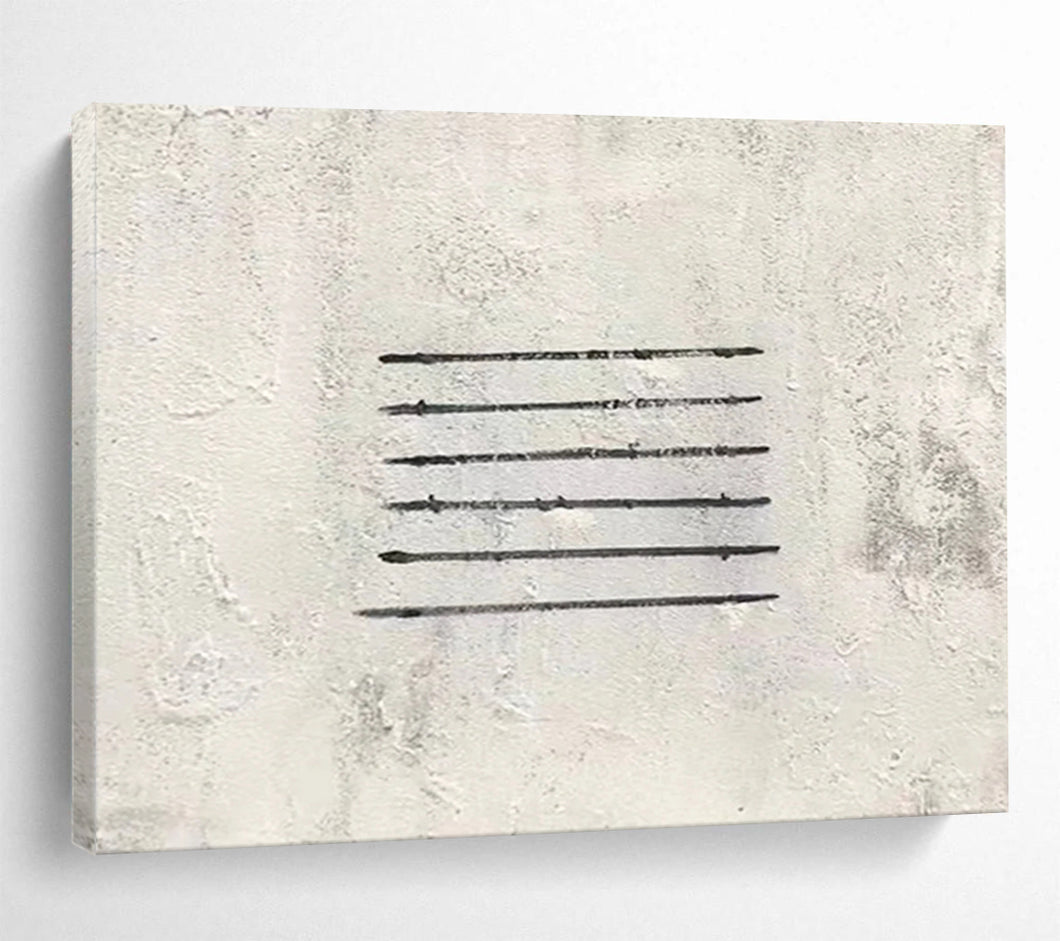 “Black Lines on Textured White” - Minimalist Abstract Acrylic, Great for Modern Art Gallery and Industrial - Style Loft DLZ262