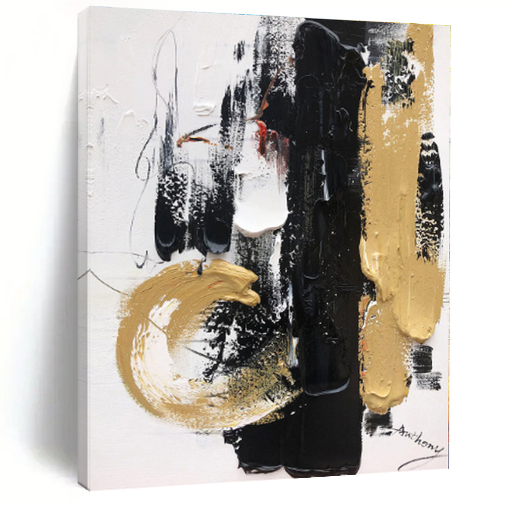 Large - Format Black - Gold Abstract Art for Luxury Entryway & Opulent Lounge LargeART0509