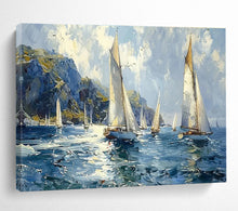 Load image into Gallery viewer, Breezy Sailing Scene Abstract Painting on Canvas - “Coastal Adventure” DKH669
