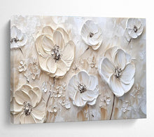 Load image into Gallery viewer, Textured White Flowers “Elegant Blooms” Painting on Canvas, Sophisticated Floral Art DKH906
