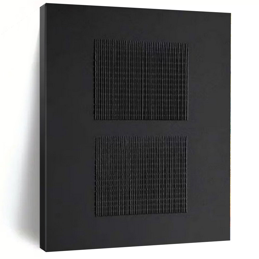 Grand Hand - painted Double Black Textured Squares Acrylic Art for Modern Studies LargeART0153