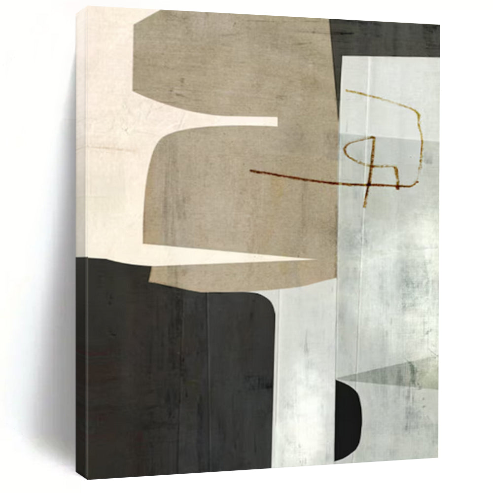 “Neutral Shapes” - Beige, gray, white geometric forms with a brown line DTP158