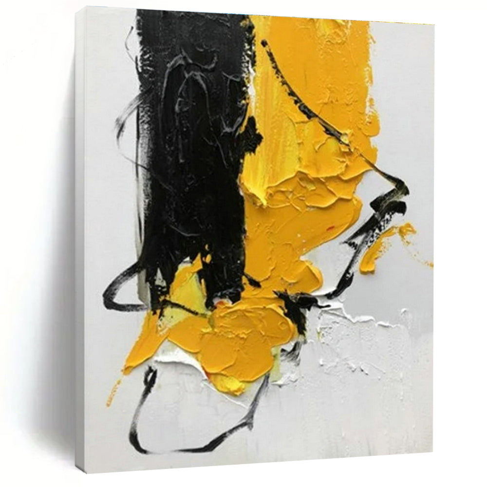 Black, Yellow, and White Textured Strokes Acrylic Art - Great for Modernist Kitchen & Eclectic Bedroom LargeART0606