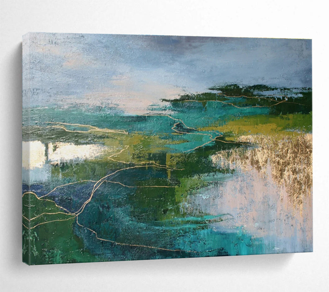 Golden Streams Landscape - Inspired Abstract Painting DKH505