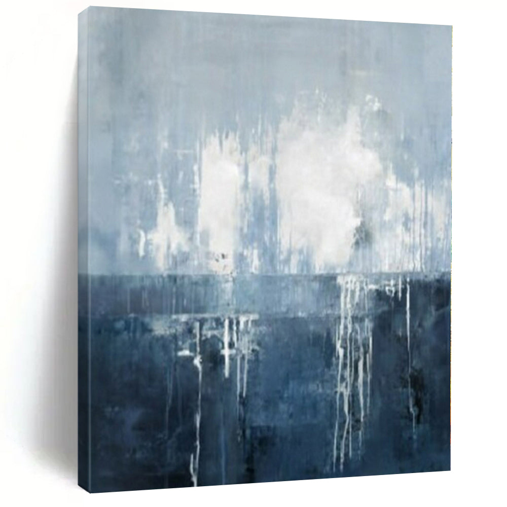 Blue - Gray Abstract Drip Abstract Canvas Painting, Ideal for Coastal Home Office & Serene Bedroom LargeART1138