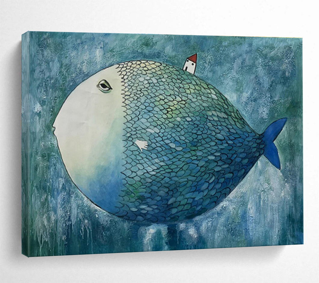 Whimsical Fish Abstract Painting for Kids’ Room & Eclectic Living Space DKH218