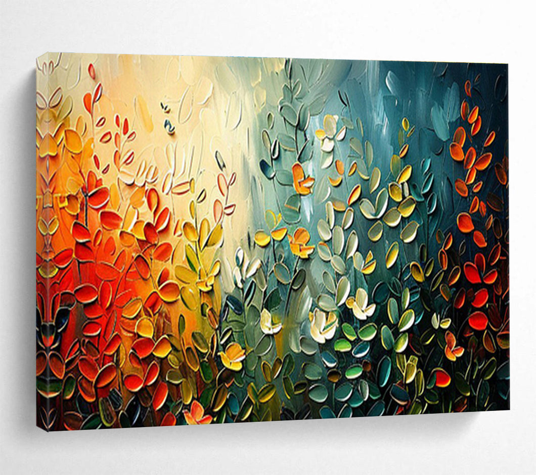 Textured Floral Abstract Painting on Canvas - “Colorful Foliage” DKH711