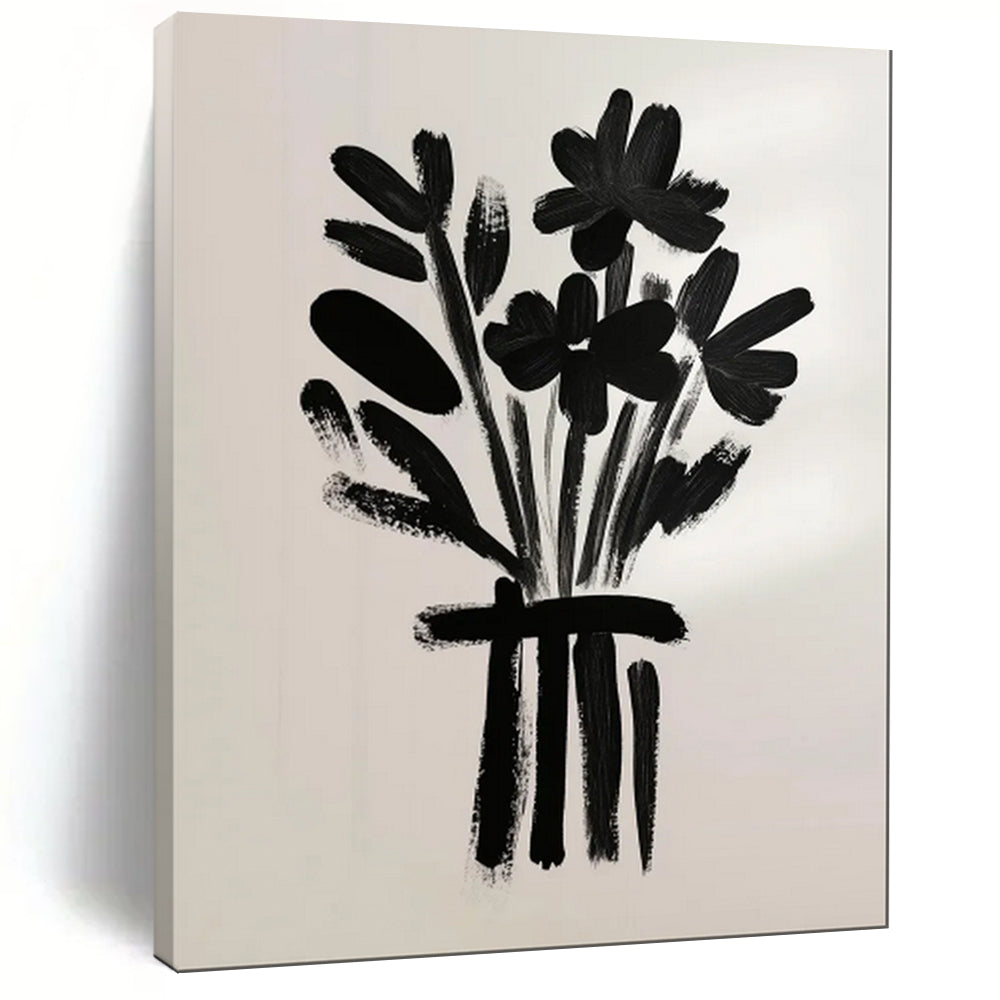 Minimalist Black - White Abstract Flower Art, Ideal for Contemporary Entryway & Artistic Dining Area LargeART2042