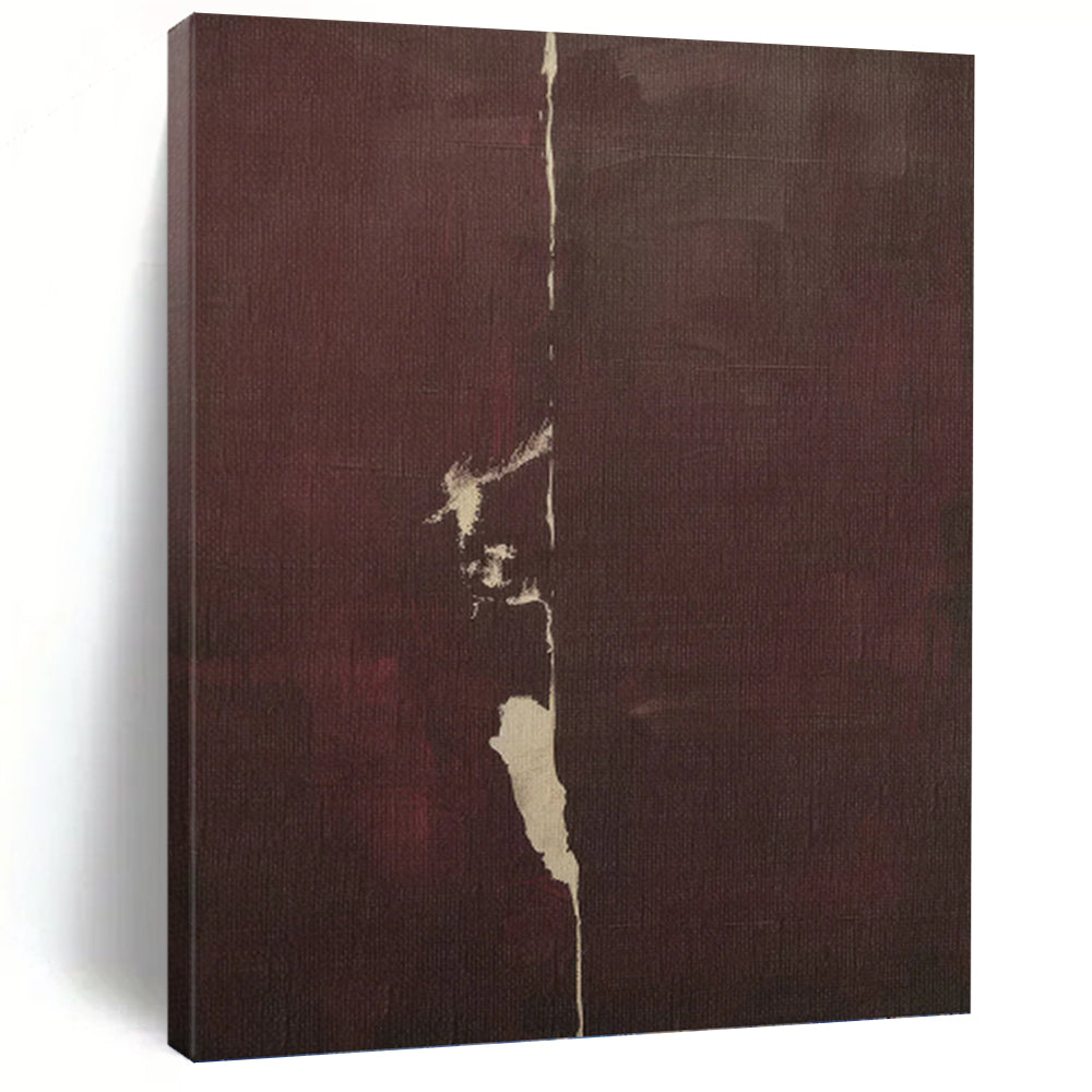 “Dark Tonal Split” - Maroon, Beige Abstract Art on Canvas DKH1149