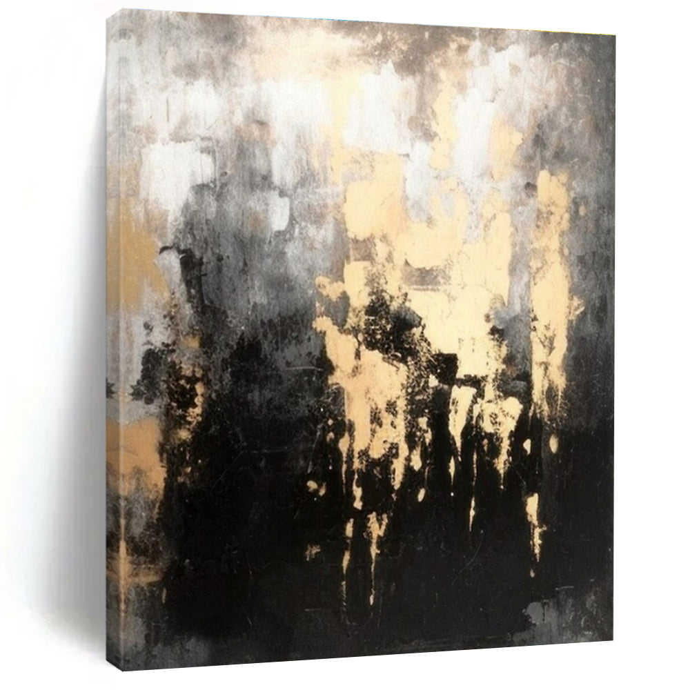 Black, Gray, and Gold Abstract Drip Acrylic Art - Ideal for Luxe Home Office & Sophisticated Lounge LargeART0622