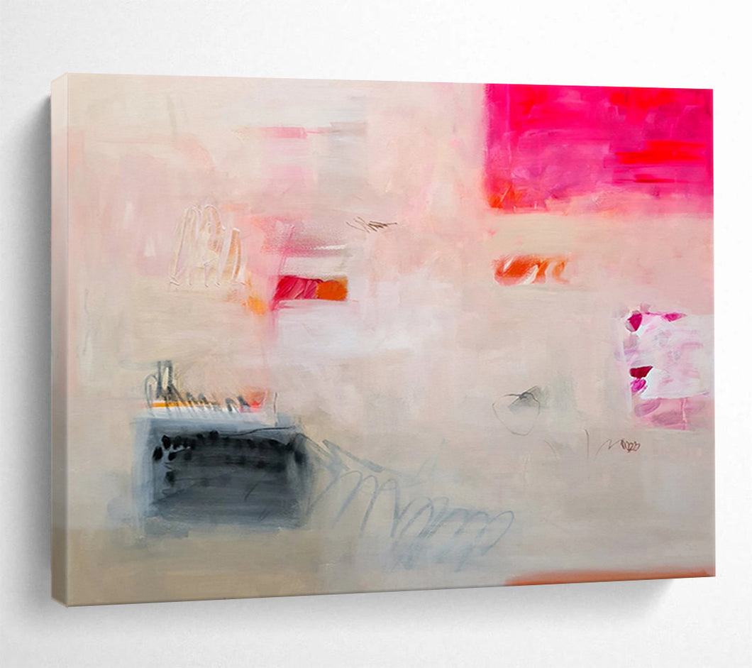 Pink - Toned Abstract Mixed - Media Art - Perfect for Eclectic Living Room & Creative Studio DKH025