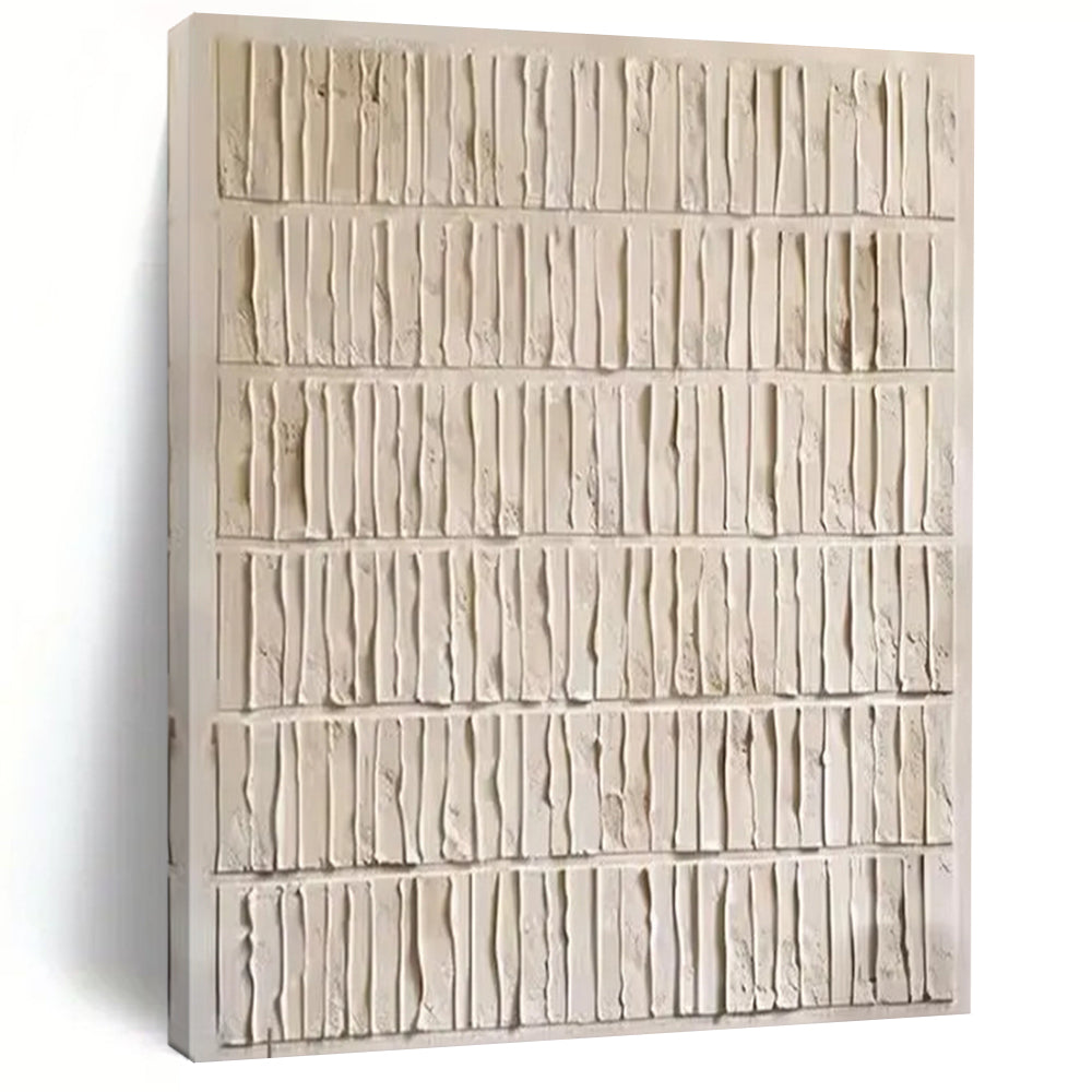 White Textured Striped Abstract - Great for Minimalist Bathroom & Sunroom LargeART2359