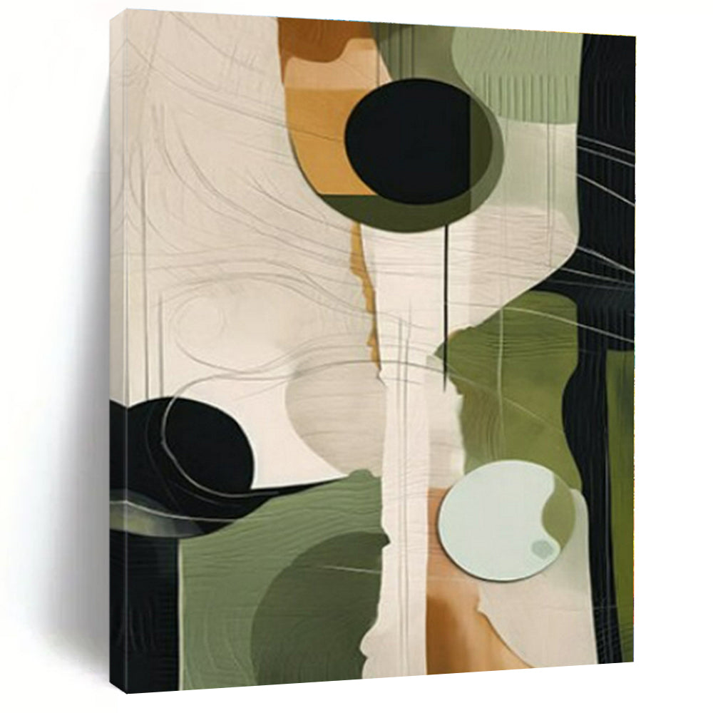 Geometric Green & Black Abstract Canvas Painting, Suited for Mid - Century Modern Study & Minimalist Lounge LargeART1276
