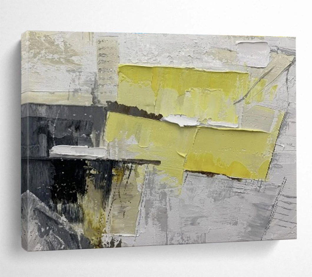 Bold Yellow & Gray Abstract Painting on Canvas - “Urban Spark” DKH595