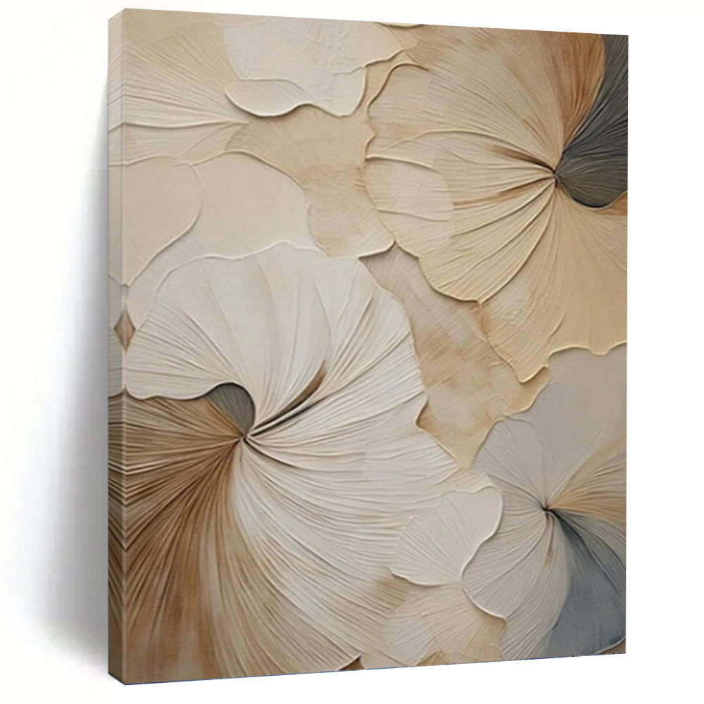“3D Floral Leaf Relief” - Beige and Brown Textured Art on Canvas DKH1383