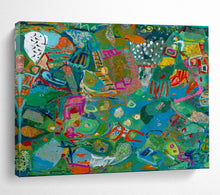 Load image into Gallery viewer, “Green and Blue Abstract Tapestry” - Colorful Abstract Acrylic, Fits Gallery and Dining Room DLZ235
