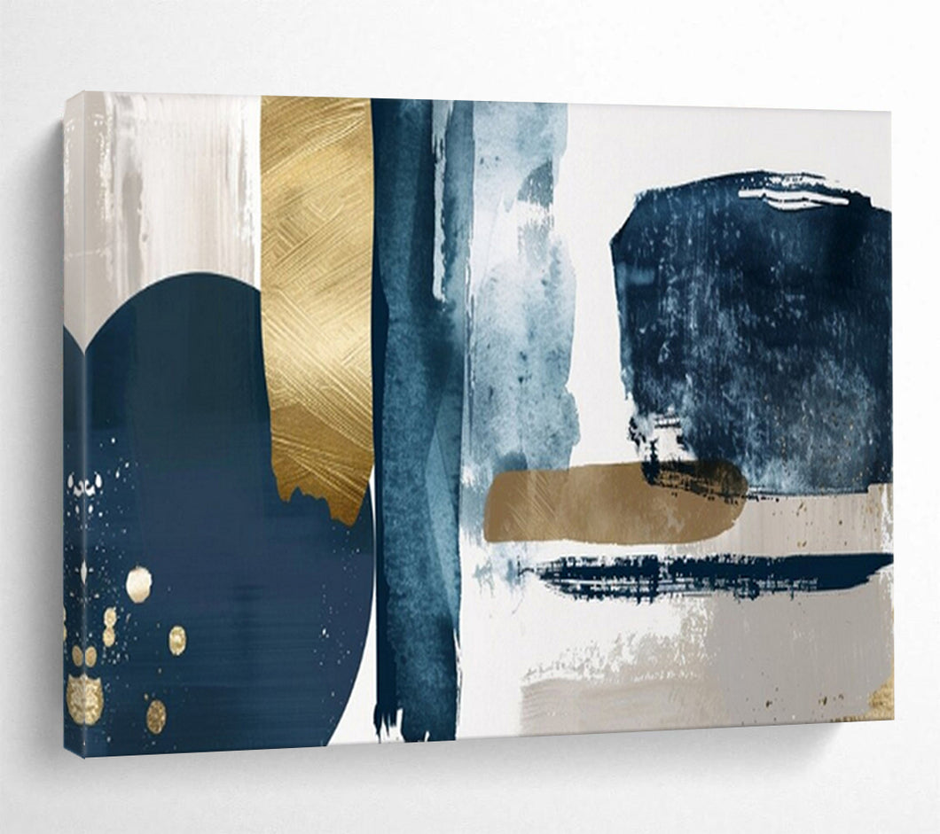 Hand - painted Navy, Gold, and Gray Abstract Forms Acrylic Art for Elegant Home Dining Rooms LargeART1720