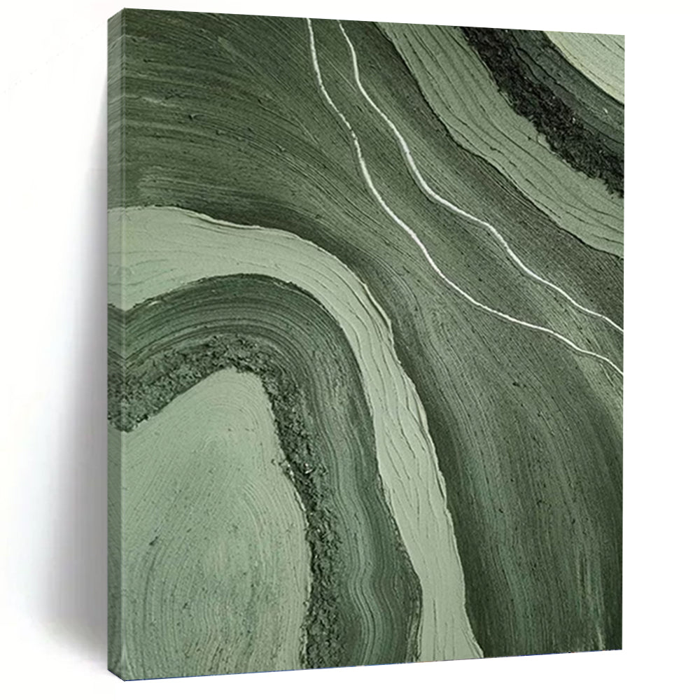 “Green & White Flowing Textures” - Nature - inspired Abstract Art on Canvas DKH1484