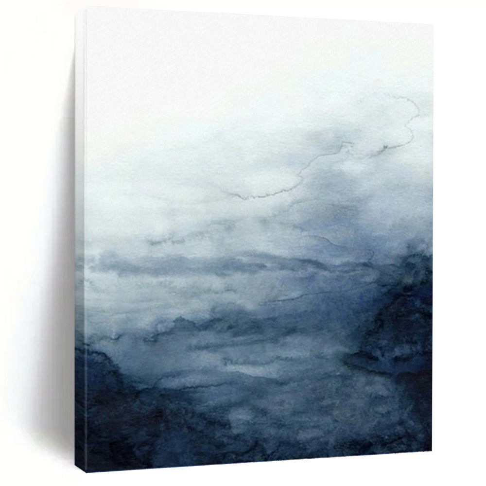 “Misty Blue Waves” Abstract Watercolor - Inspired Painting on Canvas, Ethereal Artwork DKH939