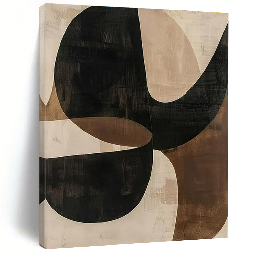 Black - Beige Curved Abstraction Art for Bohemian Café & Art Gallery LargeART0869