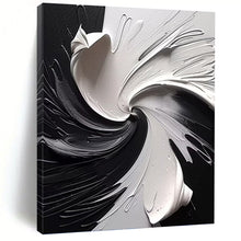 Load image into Gallery viewer, “Black &amp; White Swirled Impasto” - Textured Abstract Art on Canvas DKH1474
