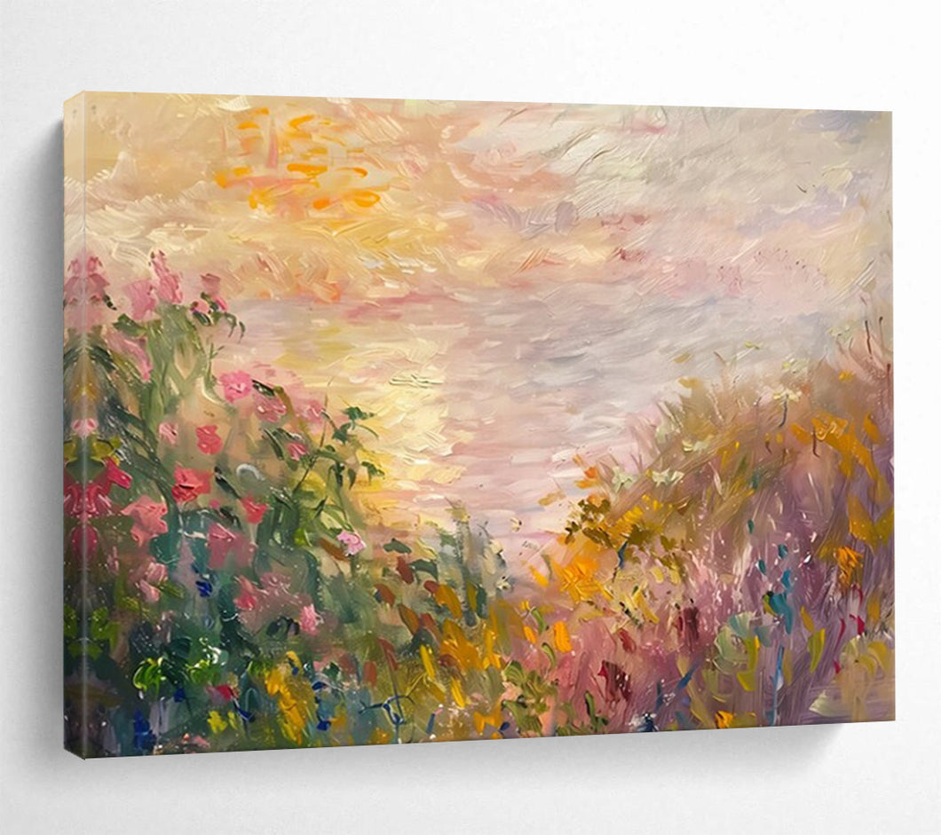 Pastel Meadow Sunrise Large - Scale Hand - painted Abstract Acrylic Art DLZ195