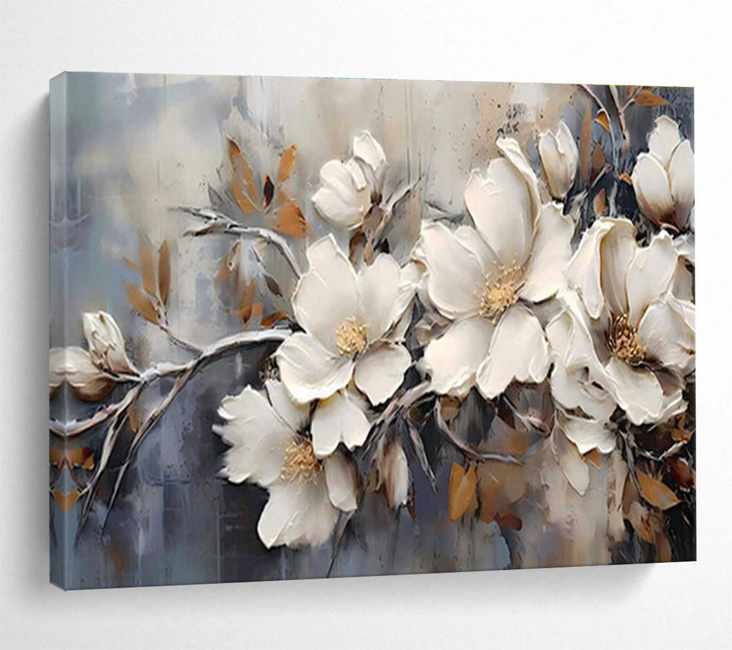 Textured Floral Abstract Painting on Canvas - “Neutral Blooms” DKH707