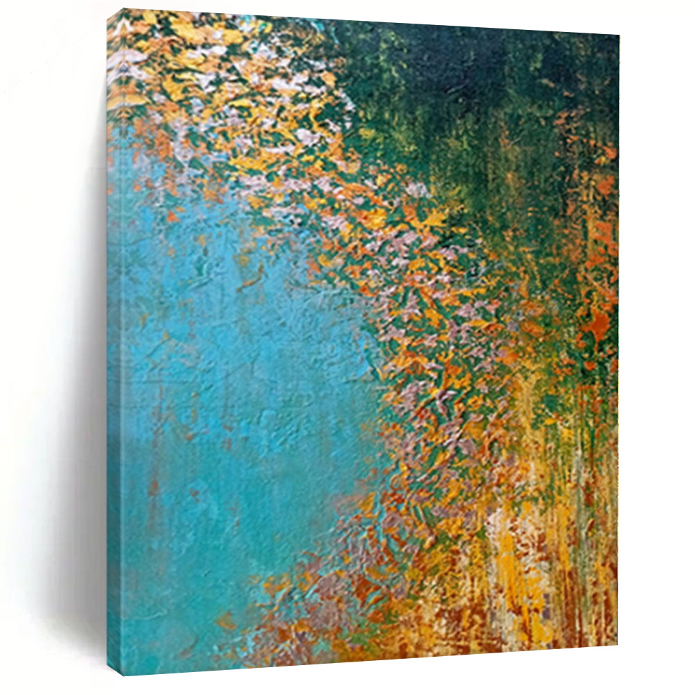 Hand - painted Massive Riverbank Abstract Scene Acrylic Art for Rustic Dining Rooms LargeART0067