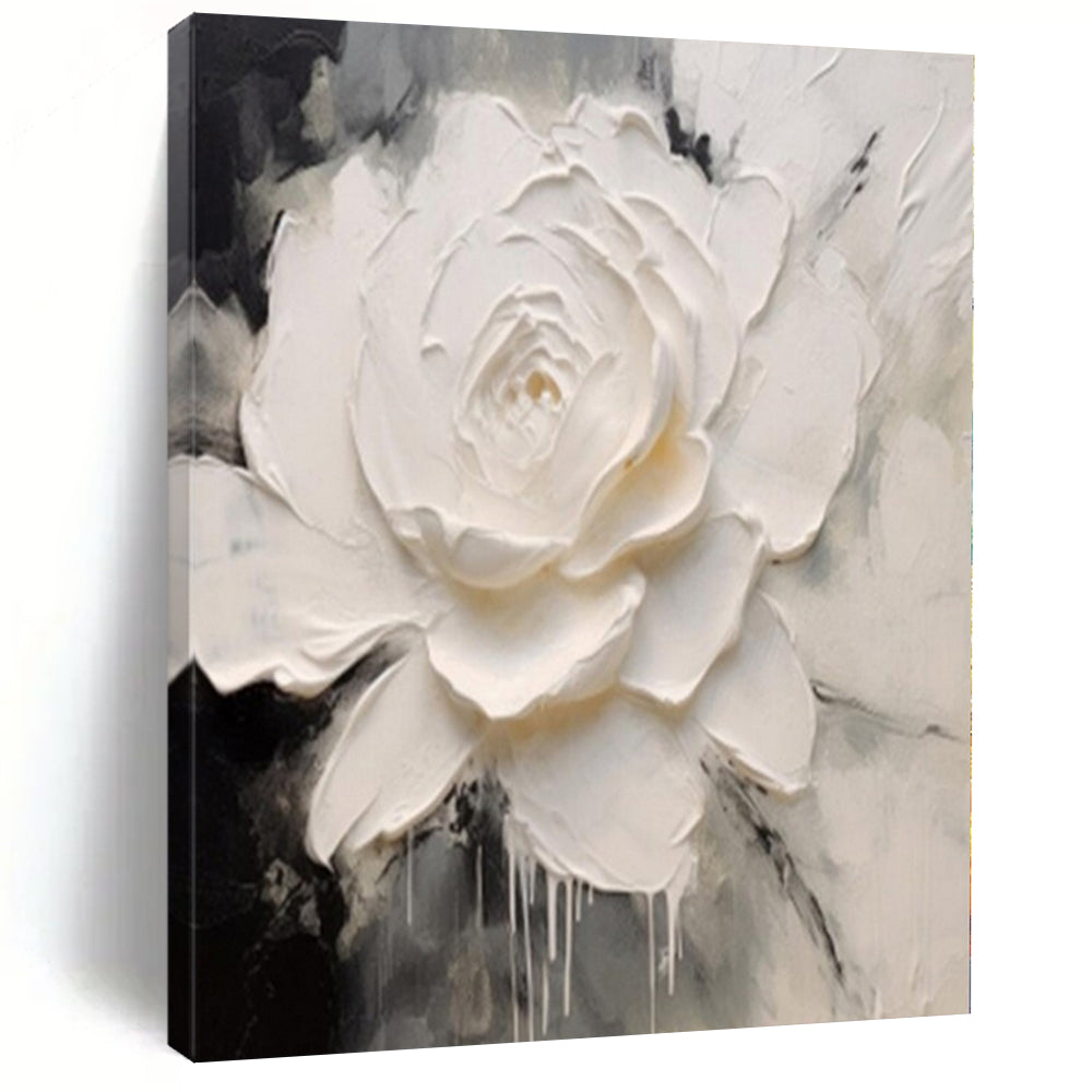 Textured White Flower Abstract Canvas Painting, Perfect for Elegant Bathroom & Minimalist Bedroom LargeART1202