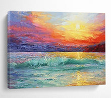 Load image into Gallery viewer, Seaside Sunset “Fiery Horizon” Painting on Canvas, Dramatic Ocean Art DKH859
